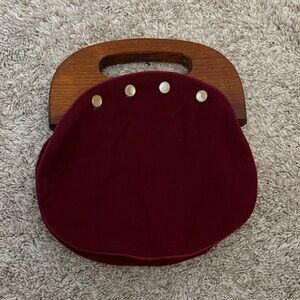 Chic Burgundy Clutch with Wooden Handle